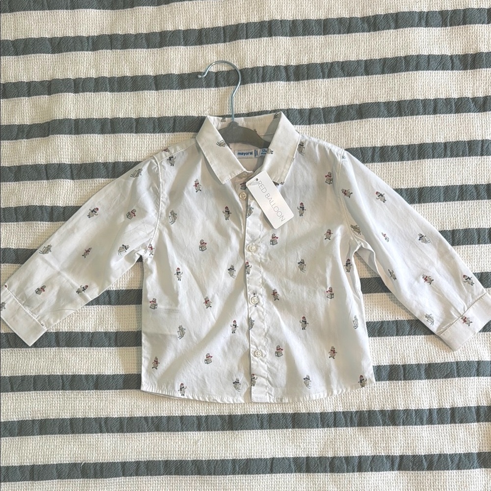 Mayoral White Button Down Shirt Classic Pattern